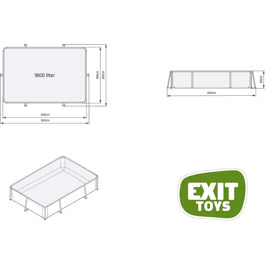 EXIT Toys Houten zwembad - 220x150x65cm - Rechthoekig zwembad met compact frame en cartridgefilterpomp - gemakkelijk bereikbaar - geschikt voor peuters - stevig frame - uniek design - bruin