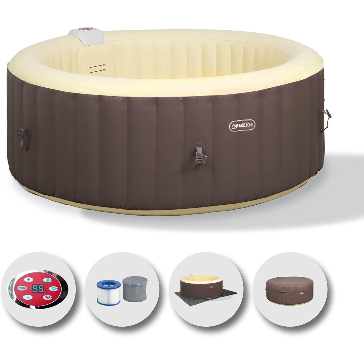 EASE.ZONE opblaasbare verwarmde spa, 800 liter, zwart, 180 x 180 x 65 cm