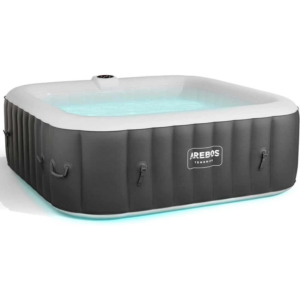 Arebos Spa Whirlpool 2400 W Automatisch opblaasbare binnen- en buitenwhirlpool voor 6 personen, 185 x 185 cm, LED-verlichting, 130 massagestralen, 910 L, inclusief hoes. Hot Spa & Wellness Massage