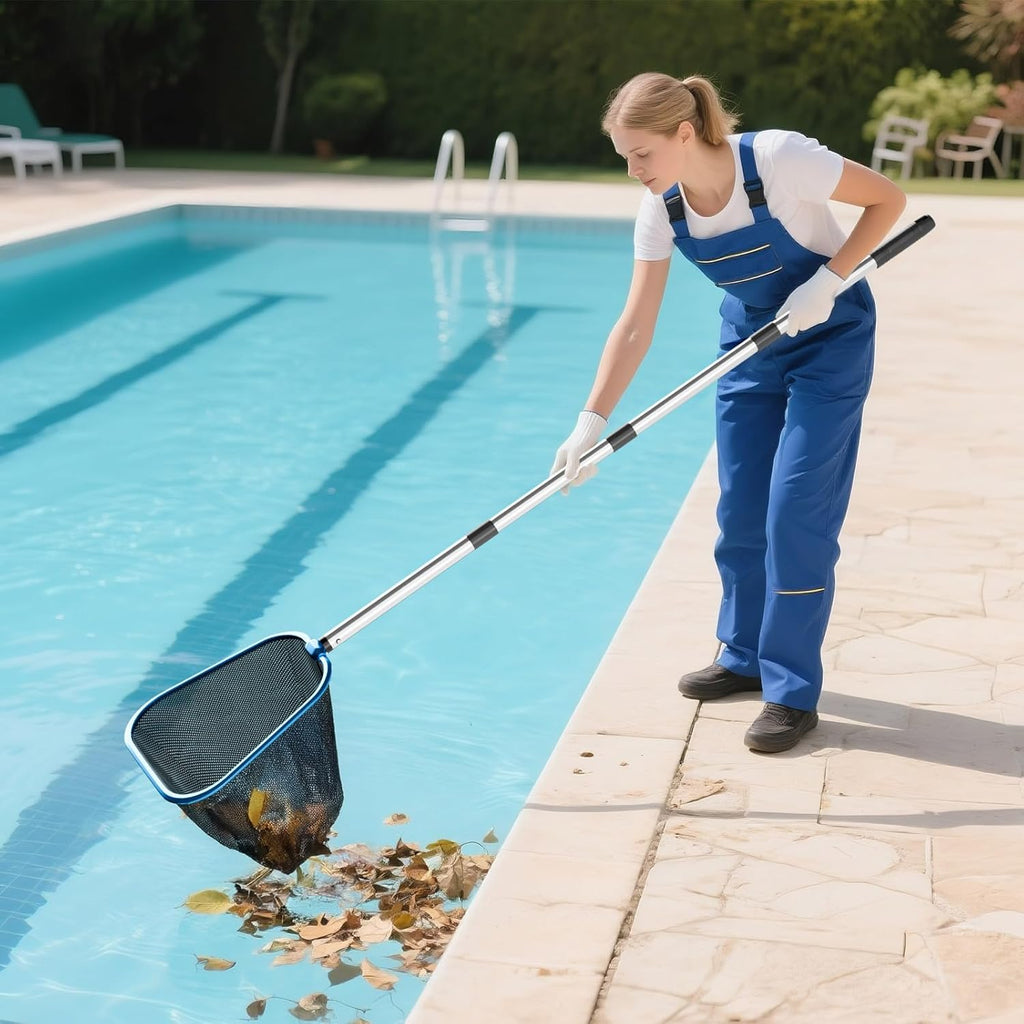 CLOPAE 180 cm Zwembadlandingsnet voor zwembadreiniging met fijn gaas, met 1,5 m lange zwembadborstel, 25 cm diep landingsnet voor zwembaden, spa's, vijvers, whirlpools: zwembadreinigingsset