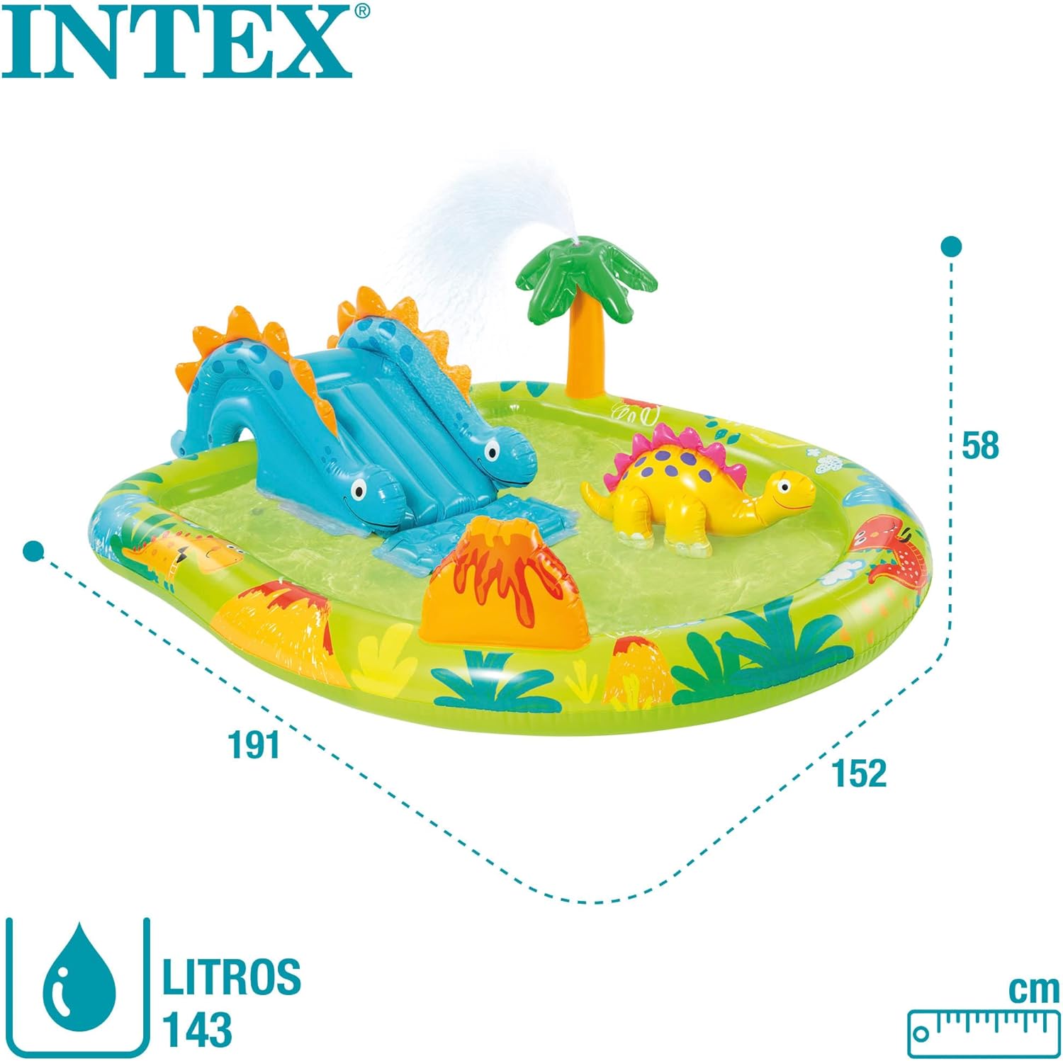 Intex 57166NP Opblaasbaar zwembad speelcentrum dinosaurus vinyl multikleurig 191 x 152 x 58 cm