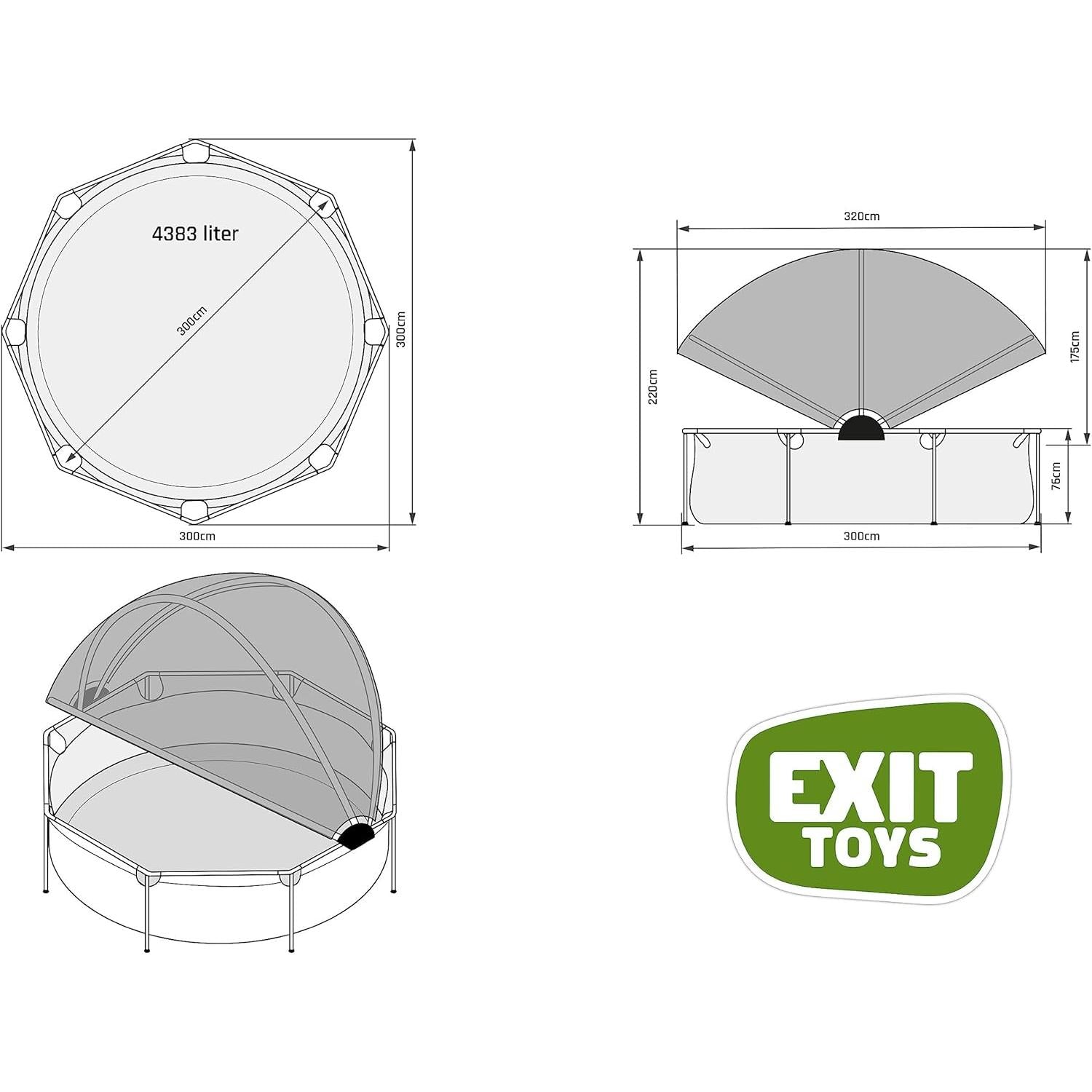 EXIT Toys Houten Zwembad met Zonnescherm - ø300x76cm - Rond frame zwembad met cartridgefilterpomp - Optimale UV-bescherming - Makkelijke toegang - Stevig frame - Uniek design - Bruin