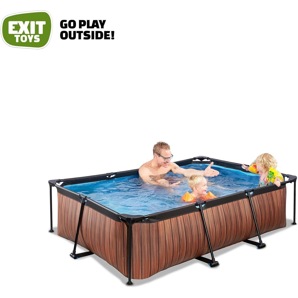 EXIT Toys Houten zwembad - 220x150x65cm - Rechthoekig, compact frame zwembad met cartridge filterpomp - Makkelijk bereikbaar - Geschikt voor peuters - Stevig frame - Uniek design - Bruin