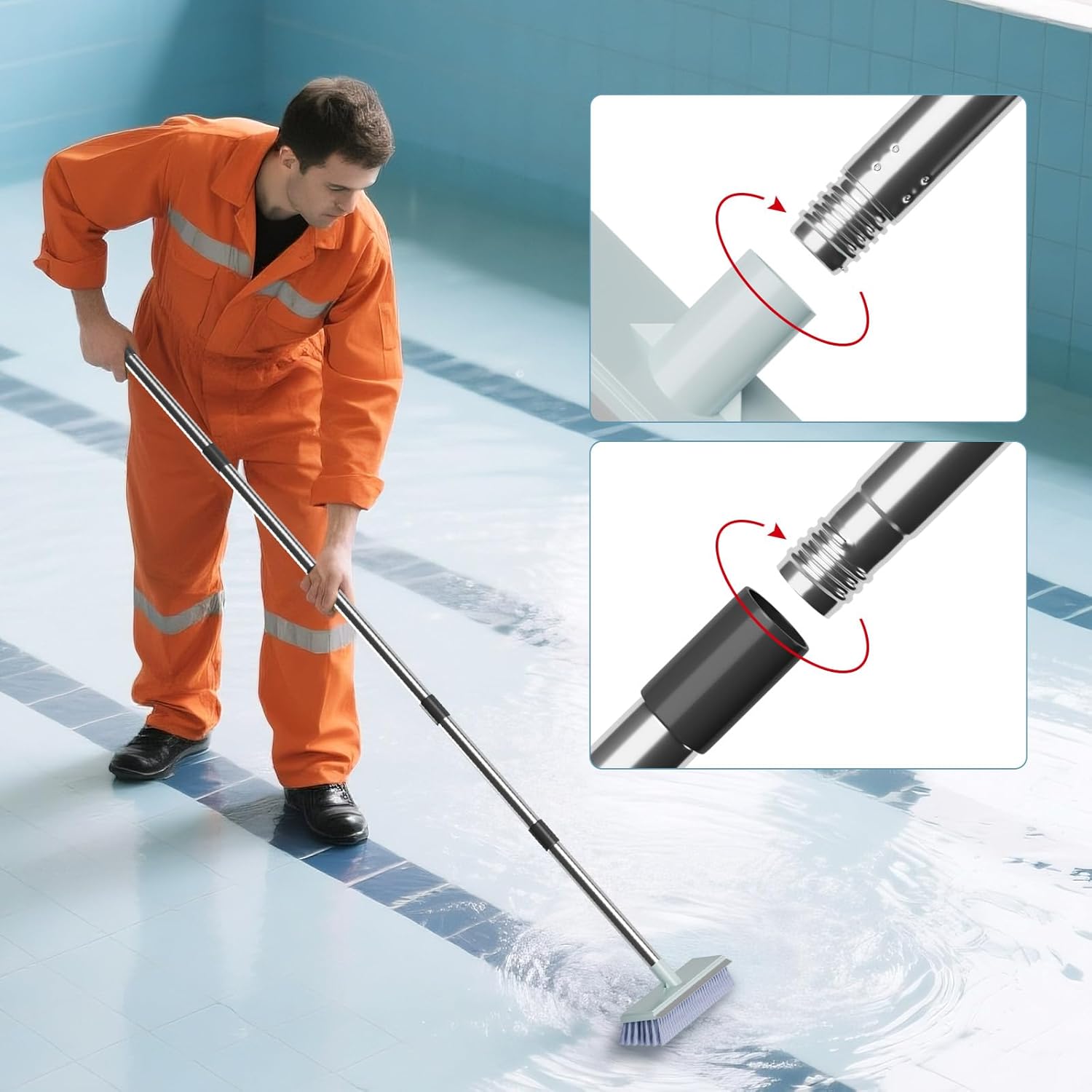 CLOPAE 180 cm Zwemlandingsnet, Zwemlandingsnet voor zwembadreiniging, fijn gaas met 1,5 m lange zwembadreinigingsborstel, 25 cm diep landingsnet voor zwembaden, spa's, vijvers en whirlpools, zwembadreinigingsset