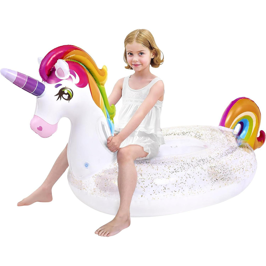 JOYIN Opblaasbare Eenhoorn Zwemvlot met Glitters, Schattige Strandvlotten, Zwemring voor Volwassenen, Eenhoorn Zwembadtoy, Lounger Raft Decoraties voor Zomerfeesten voor Kinderen 60"x75