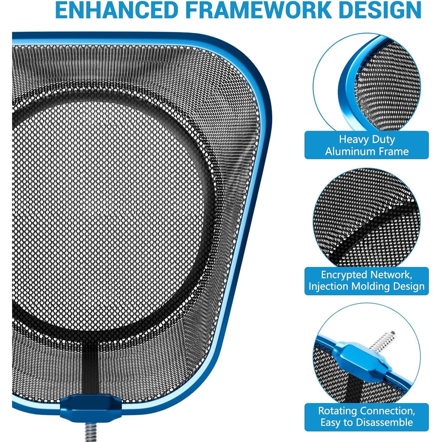 CLOPAE 180 cm Poollandingsnet, zwembadreinigingsset met fijnmazig net, 1,5 m lange zwembadreinigingsborstel en 25 cm diep landingsnet voor zwembaden, spa's, vijvers en whirlpools