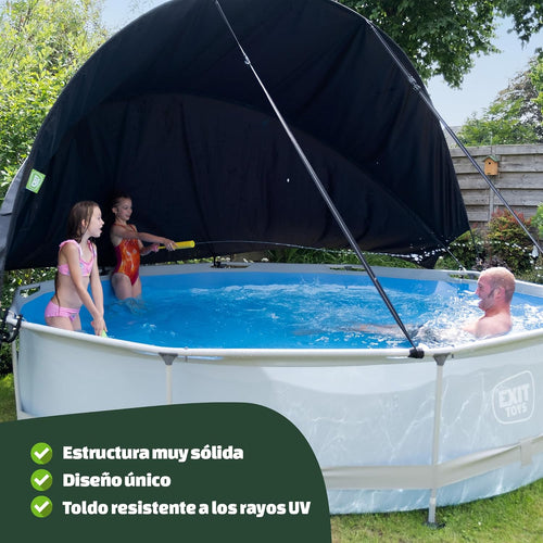 EXIT Toys Houten Zwembad met Zonnescherm - ø300x76cm - Ronde Framezwembad met Patroonfilterpomp - Optimale UV-bescherming - Eenvoudige Toegang - Stevig Frame - Uniek Design - Bruin
