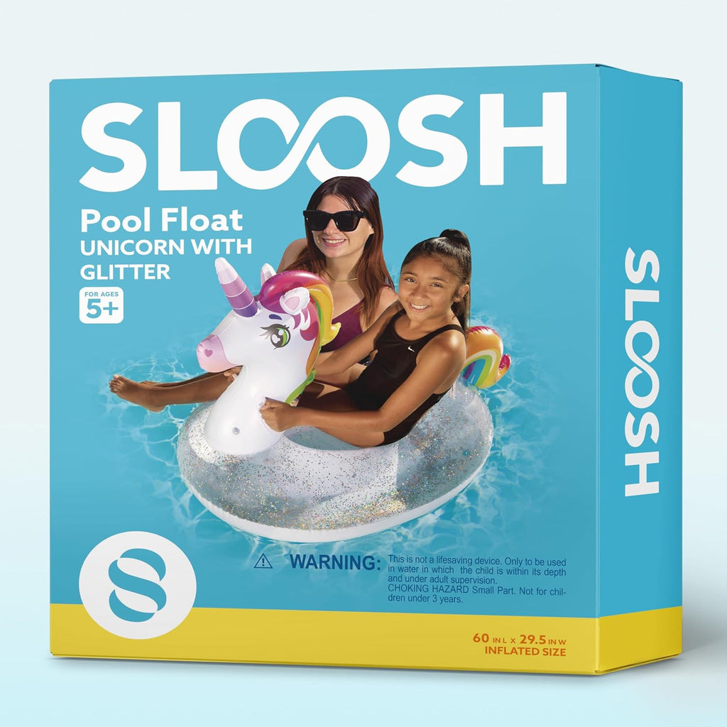 JOYIN Opblaasbare Eenhoorn Badfloat met Glitters, Leuke Strandvloeten, Zwemring voor Volwassenen, Eenhoorn Badspeelgoed, Ligraft Decoraties voor Zomerfeesten en Kinderen 60"x75"