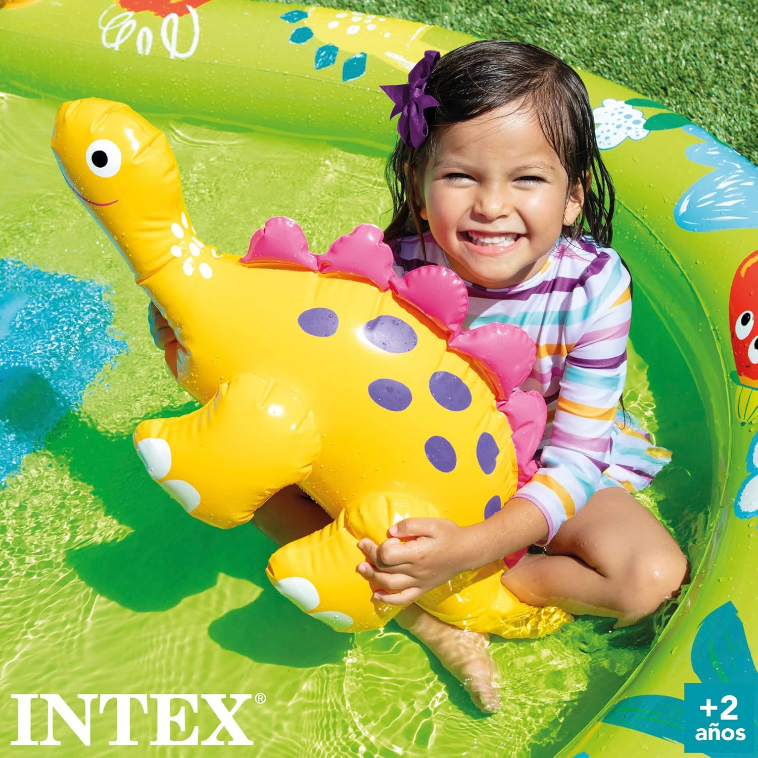 Intex 57166NP Opblaasbaar zwembad-speelcentrum dinosaurus, vinyl, veelkleurig, 191 x 152 x 58 cm