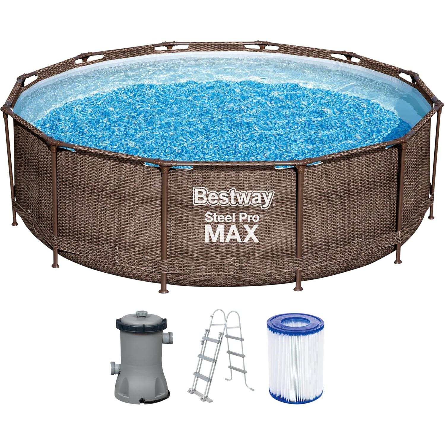 Bestway Steel Pro Max Frame Zwembad Compleet Set Deluxe Rotan Look 366 x 100 cm
